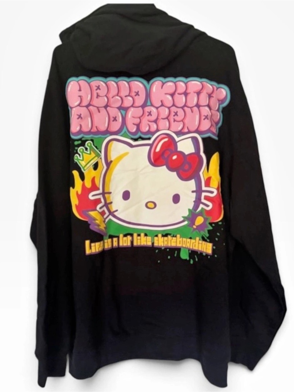 Hello Kitty & Friends Skateboarding Black Hoodie Mens/Unisex 2XL Sanrio Pullover